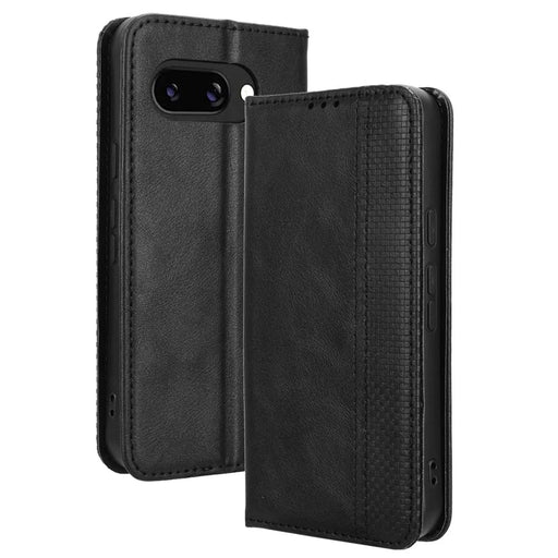 For Google Pixel 9a Leather Case Wallet Stand Retro Texture Phone Cover - Black - 1