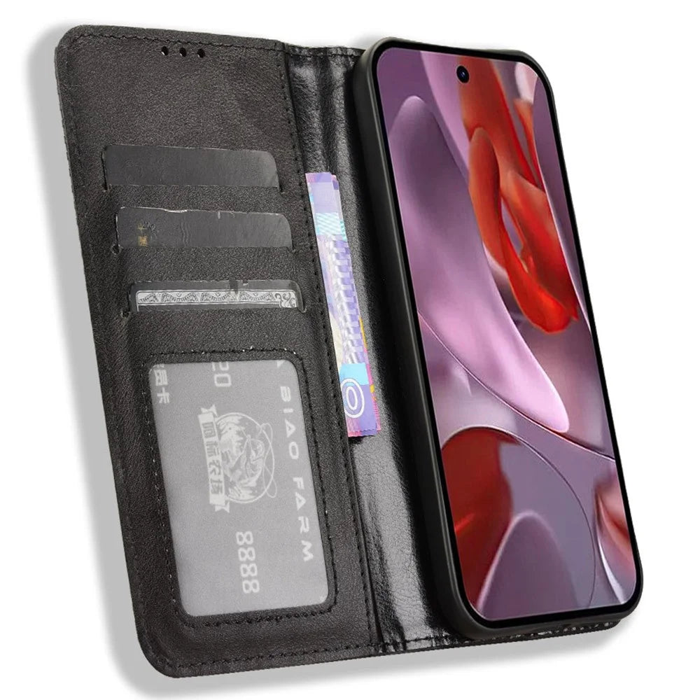 For Google Pixel 9a Leather Case Wallet Stand Retro Texture Phone Cover - Black - 2