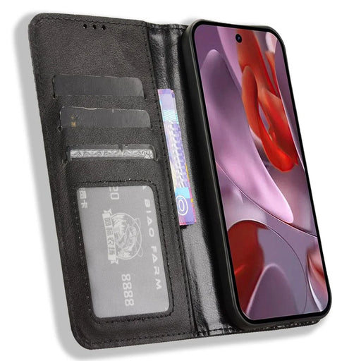 For Google Pixel 9a Leather Case Wallet Stand Retro Texture Phone Cover - Black - 2