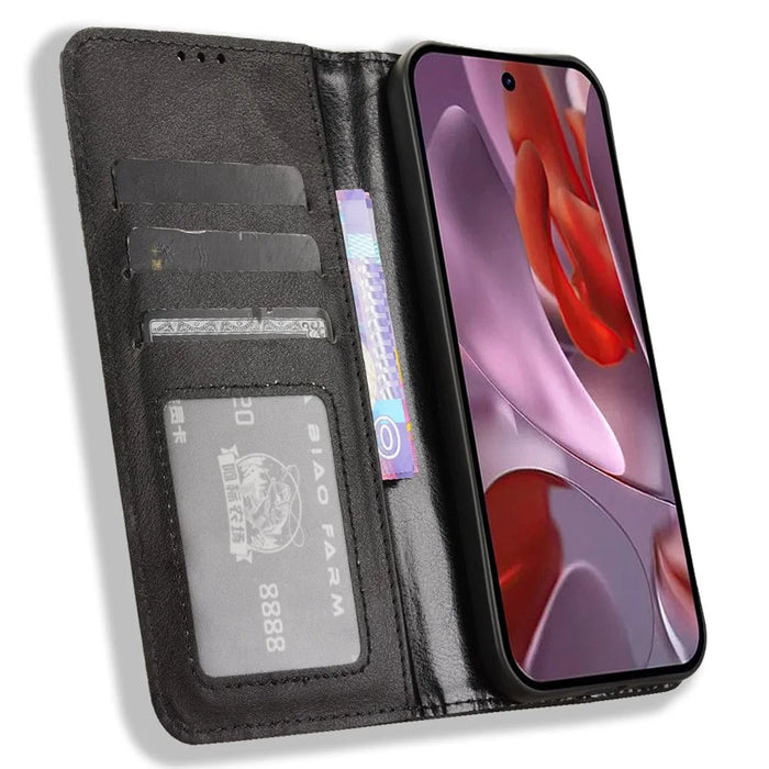 For Google Pixel 9a Leather Case Wallet Stand Retro Texture Phone Cover - Black - 2