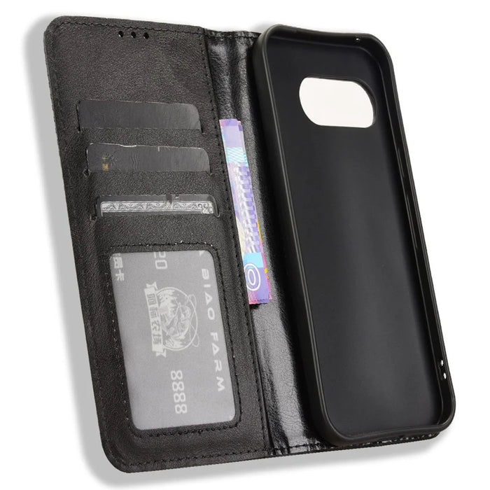 For Google Pixel 9a Leather Case Wallet Stand Retro Texture Phone Cover - Black - 4