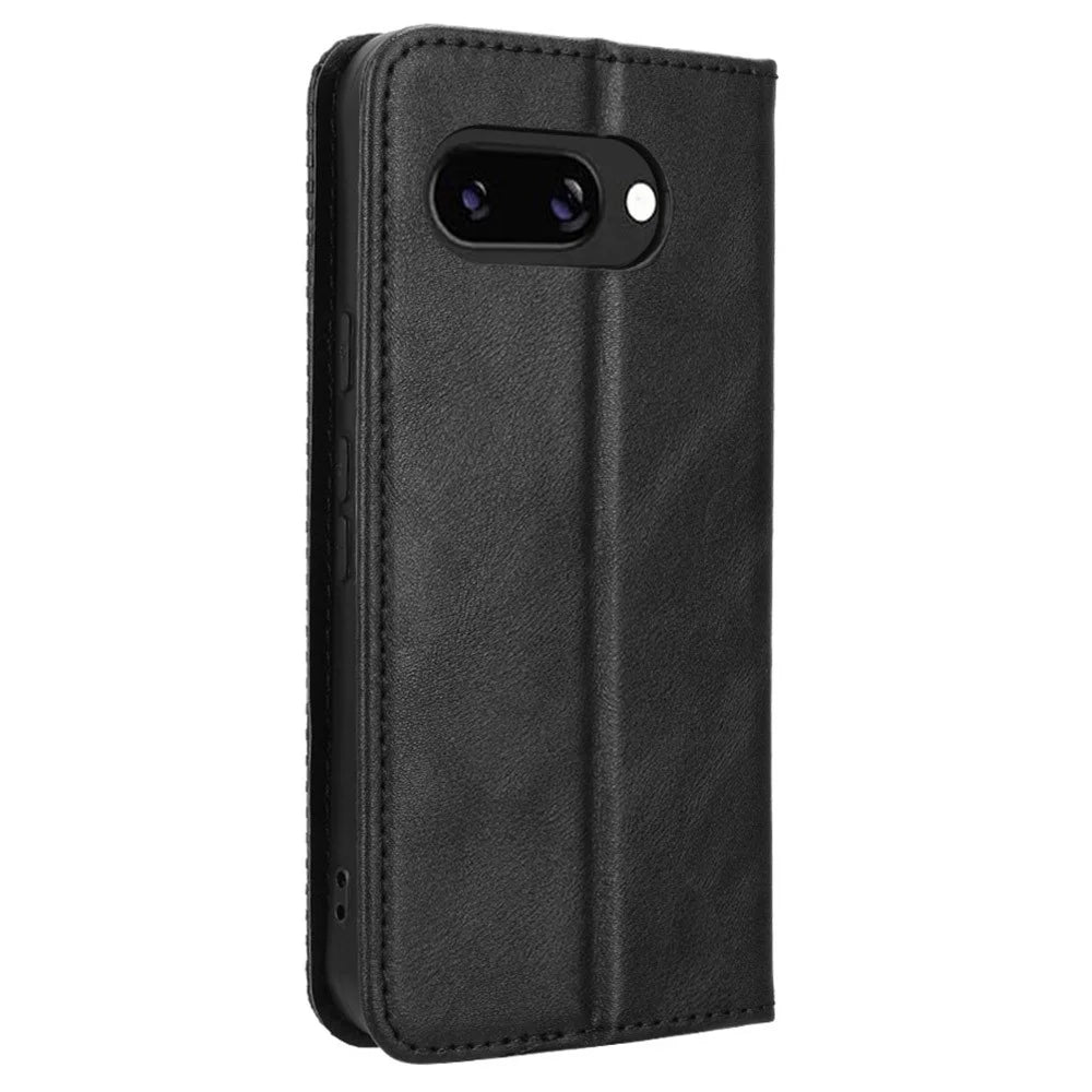 For Google Pixel 9a Leather Case Wallet Stand Retro Texture Phone Cover - Black - 7