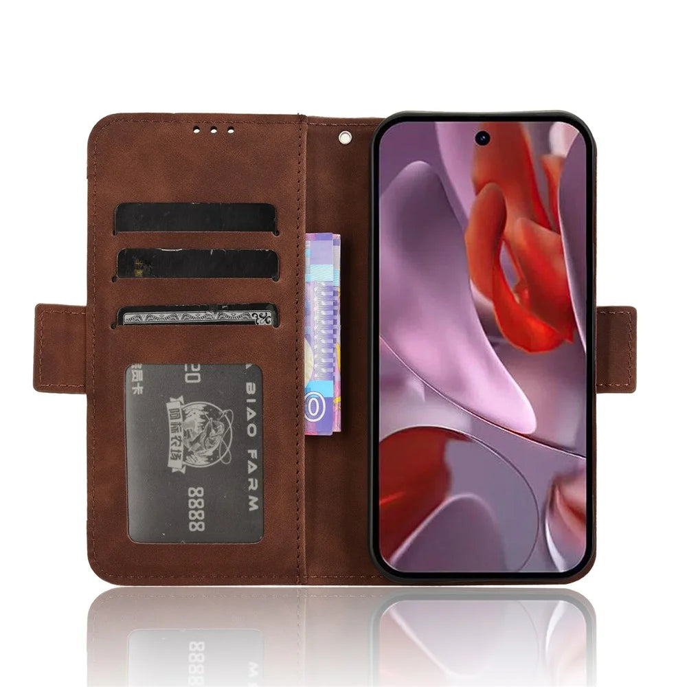For Google Pixel 9a Leather Case Phone Wallet Cover with Multiple Card Slots - Brown - 3