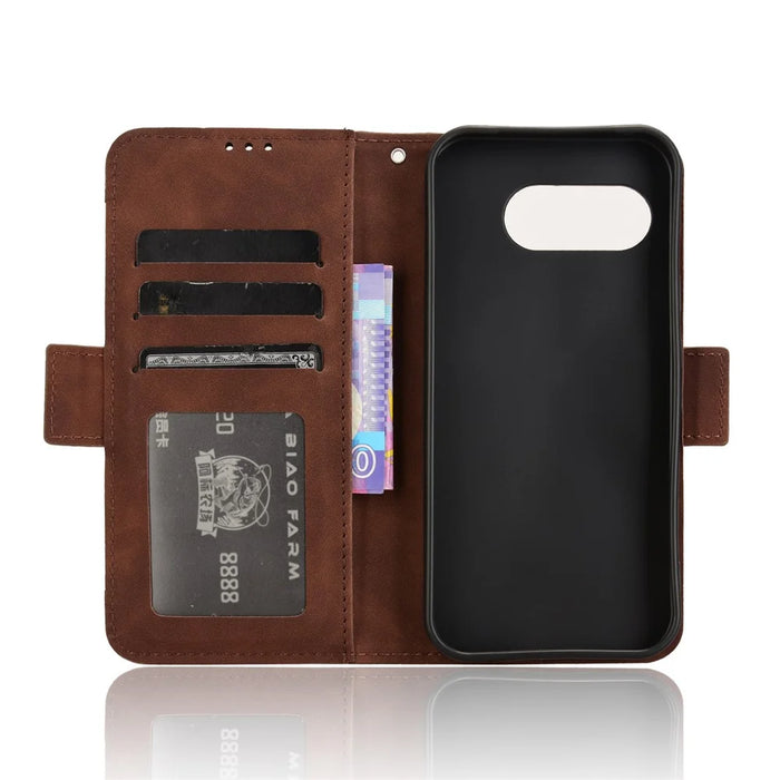 For Google Pixel 9a Leather Case Phone Wallet Cover with Multiple Card Slots - Brown - 5