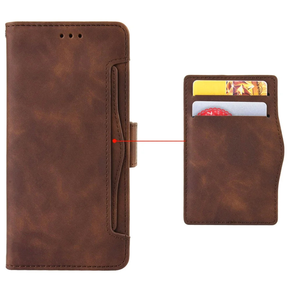 For Google Pixel 9a Leather Case Phone Wallet Cover with Multiple Card Slots - Brown - 6