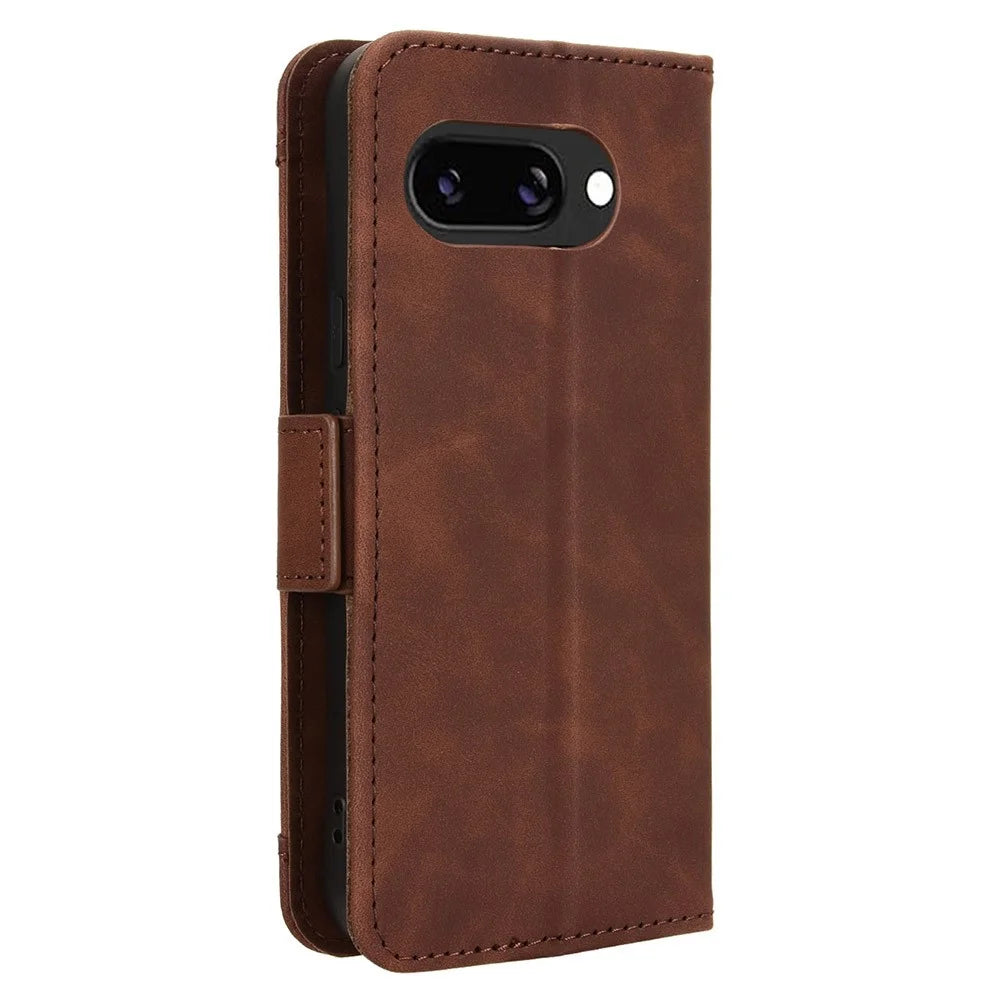 For Google Pixel 9a Leather Case Phone Wallet Cover with Multiple Card Slots - Brown - 7