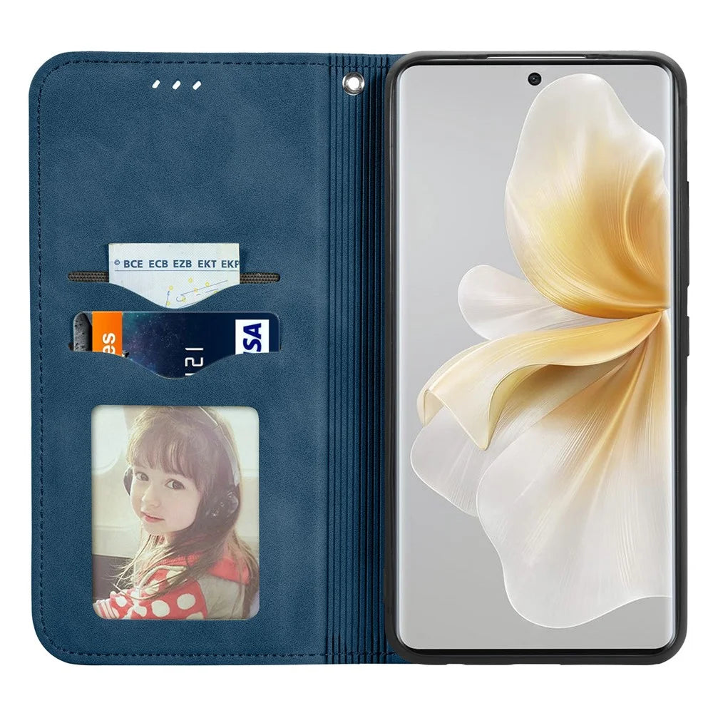 For TCL 50 Pro NxtPaper 5G Case Skin Touch Feeling Leather Card Holder Phone Cover Magnetic Absorption - Dark Blue - 2