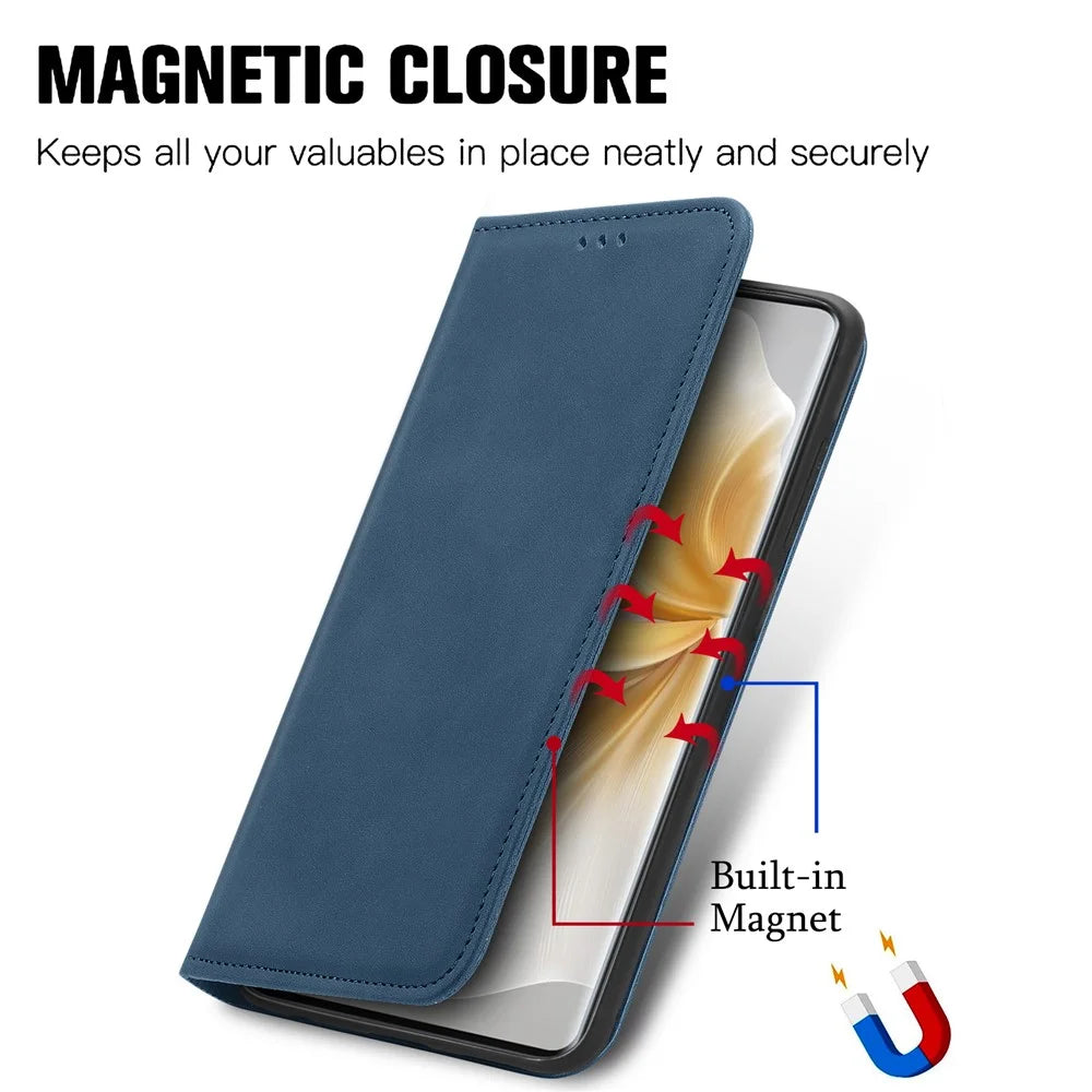 For TCL 50 Pro NxtPaper 5G Case Skin Touch Feeling Leather Card Holder Phone Cover Magnetic Absorption - Dark Blue - 4
