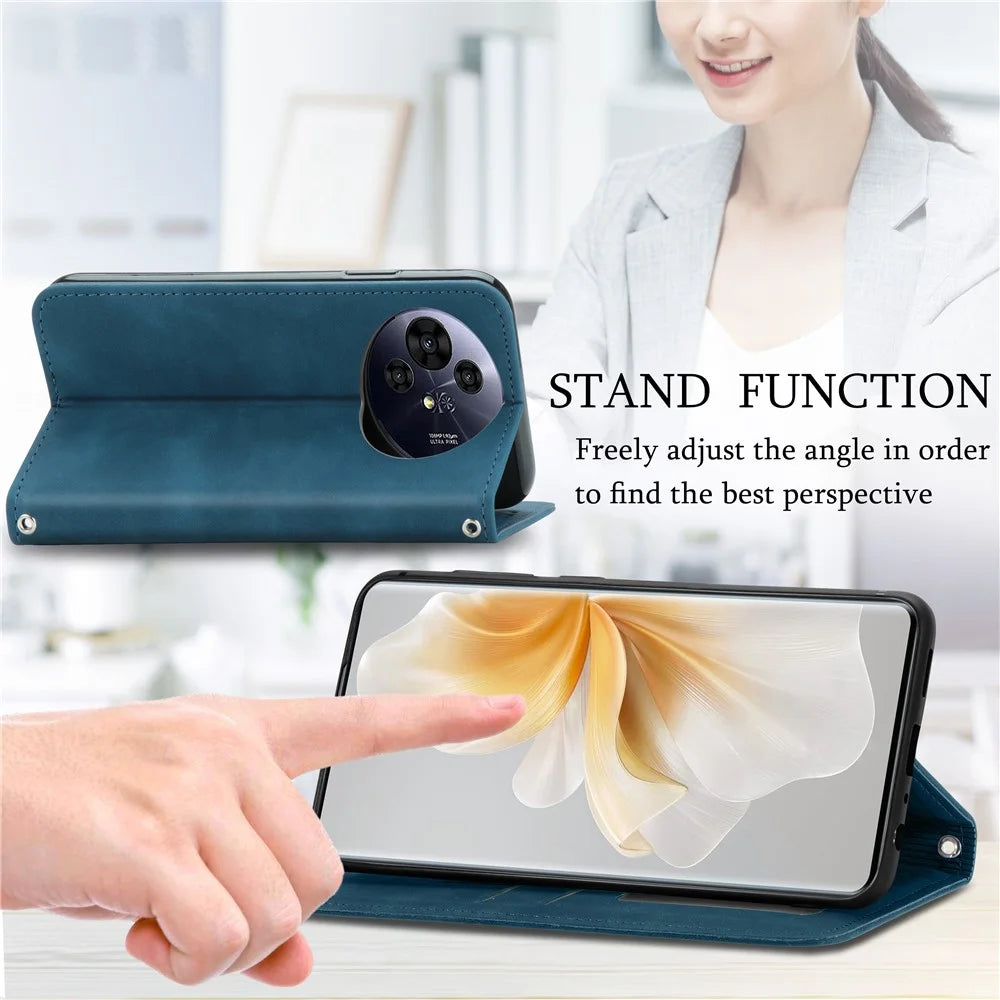 For TCL 50 Pro NxtPaper 5G Case Skin Touch Feeling Leather Card Holder Phone Cover Magnetic Absorption - Dark Blue - 5