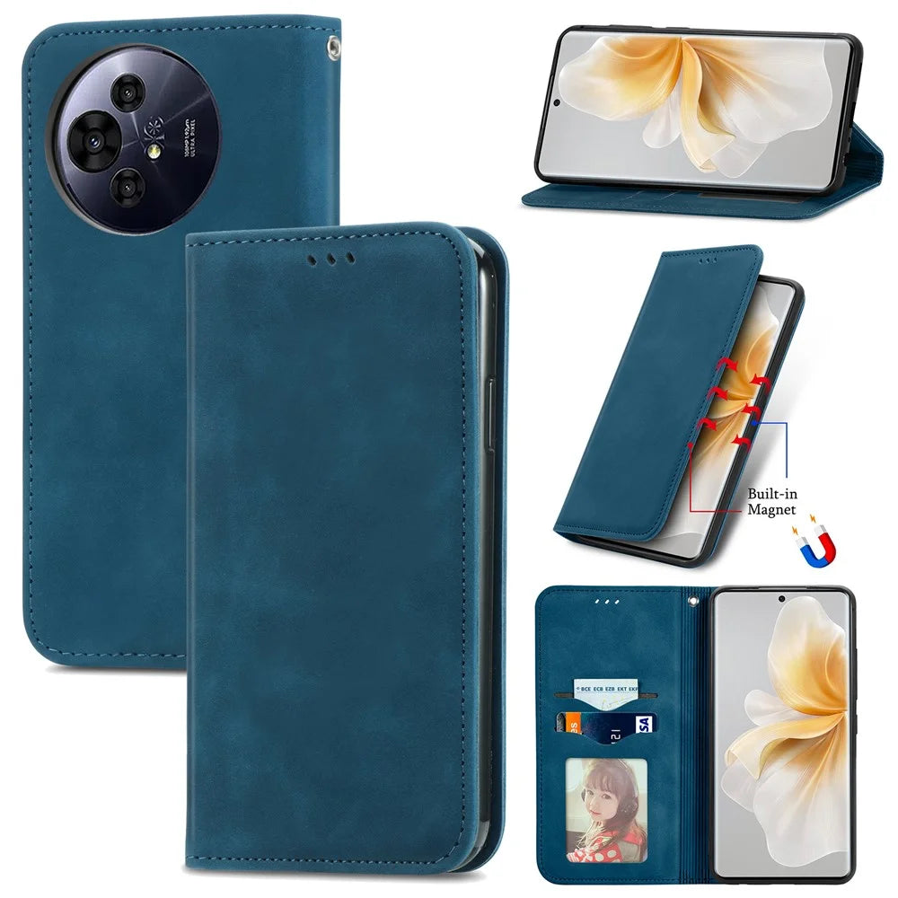 For TCL 50 Pro NxtPaper 5G Case Skin Touch Feeling Leather Card Holder Phone Cover Magnetic Absorption - Dark Blue - 6
