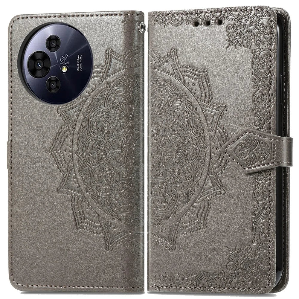 For TCL 50 Pro NxtPaper 5G Wallet Case Mandala Flower Leather Phone Cover Stand View - Grey - 1