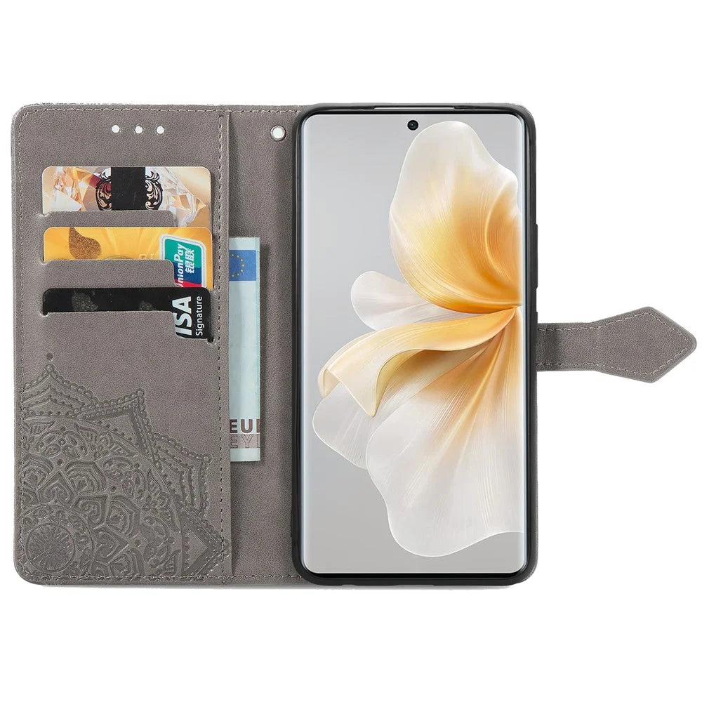 For TCL 50 Pro NxtPaper 5G Wallet Case Mandala Flower Leather Phone Cover Stand View - Grey - 2