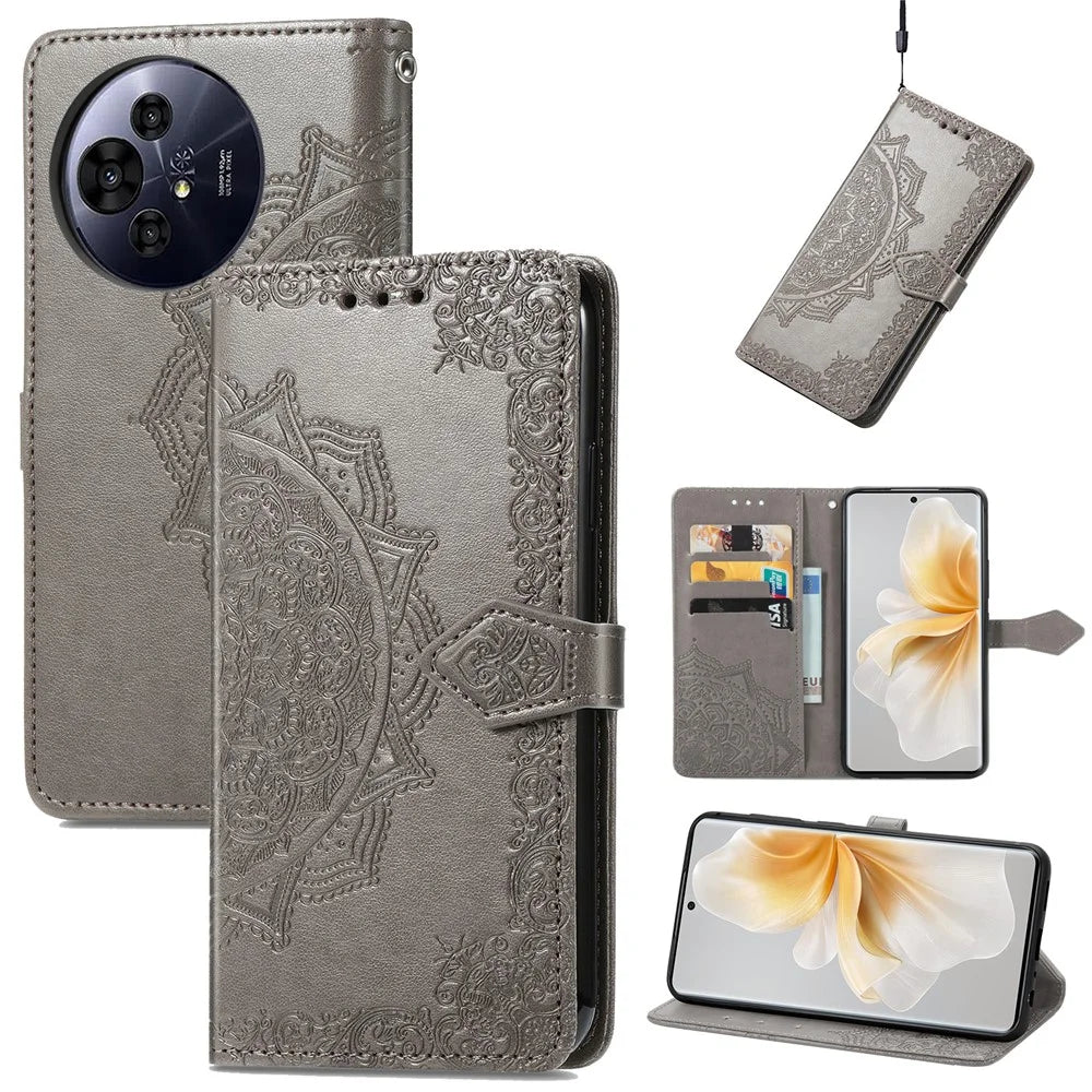 For TCL 50 Pro NxtPaper 5G Wallet Case Mandala Flower Leather Phone Cover Stand View - Grey - 4
