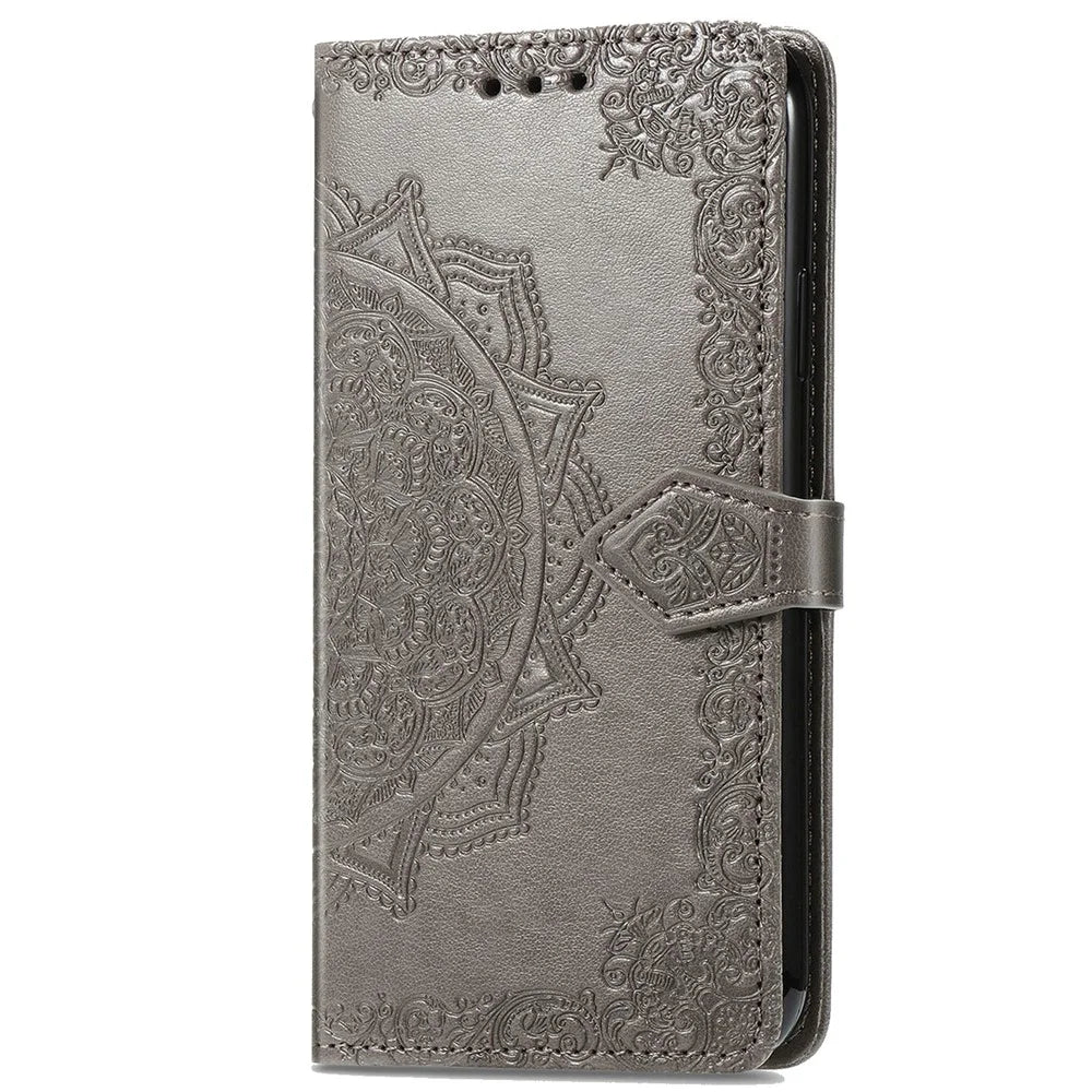 For TCL 50 Pro NxtPaper 5G Wallet Case Mandala Flower Leather Phone Cover Stand View - Grey - 5