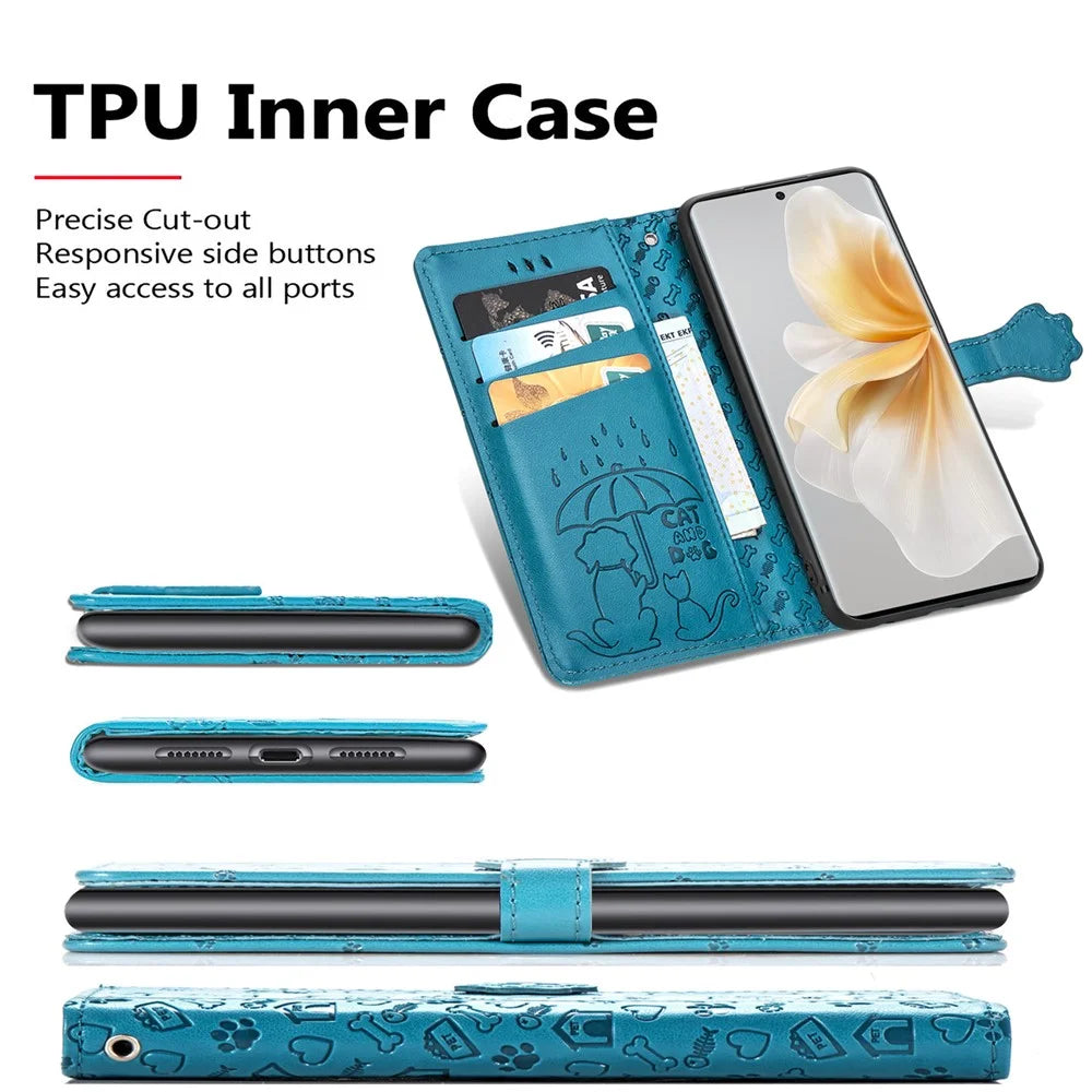 For TCL 50 Pro Nxtpaper 5G Case Leather Wallet Flip Phone Cover Cute Cat Dog Pattern - Blue - 4