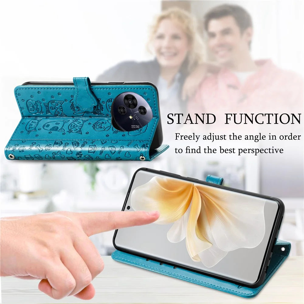 For TCL 50 Pro Nxtpaper 5G Case Leather Wallet Flip Phone Cover Cute Cat Dog Pattern - Blue - 5