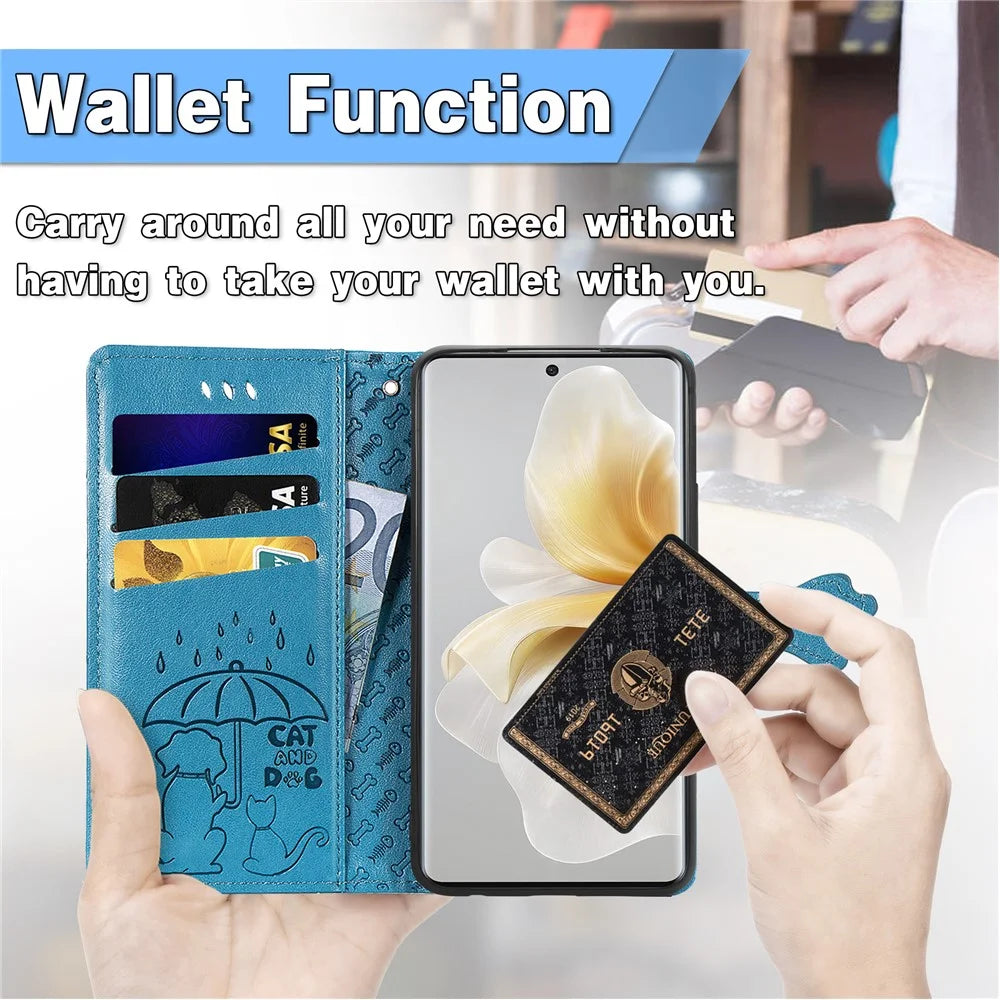 For TCL 50 Pro Nxtpaper 5G Case Leather Wallet Flip Phone Cover Cute Cat Dog Pattern - Blue - 6