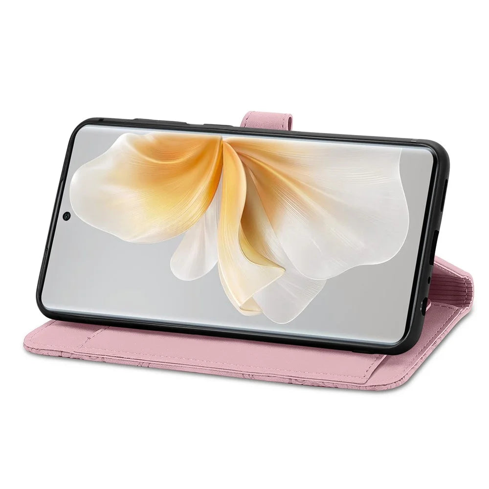For TCL 50 Pro Nxtpaper 5G Zipper Wallet Case with Strap Flower Imprint PU Leather Phone Cover - Pink - 3