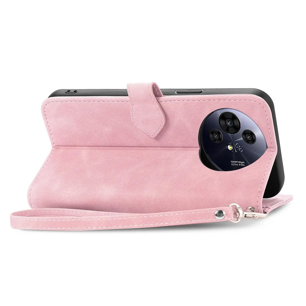 For TCL 50 Pro Nxtpaper 5G Zipper Wallet Case with Strap Flower Imprint PU Leather Phone Cover - Pink - 4