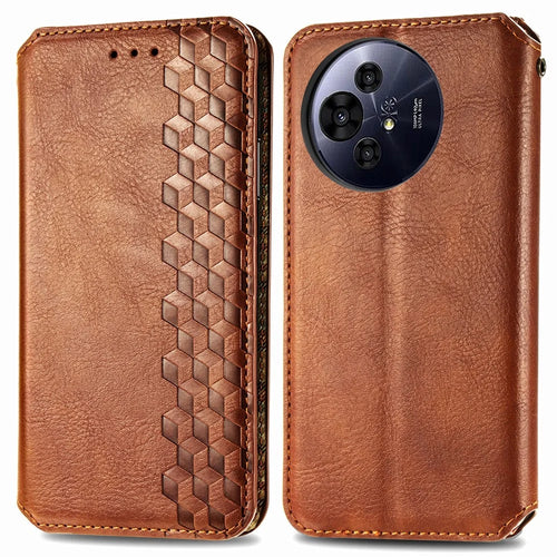 For TCL 50 Pro Nxtpaper 5G PU Leather Case Rhombus Imprint Wallet Stand Phone Cover - Brown - 1