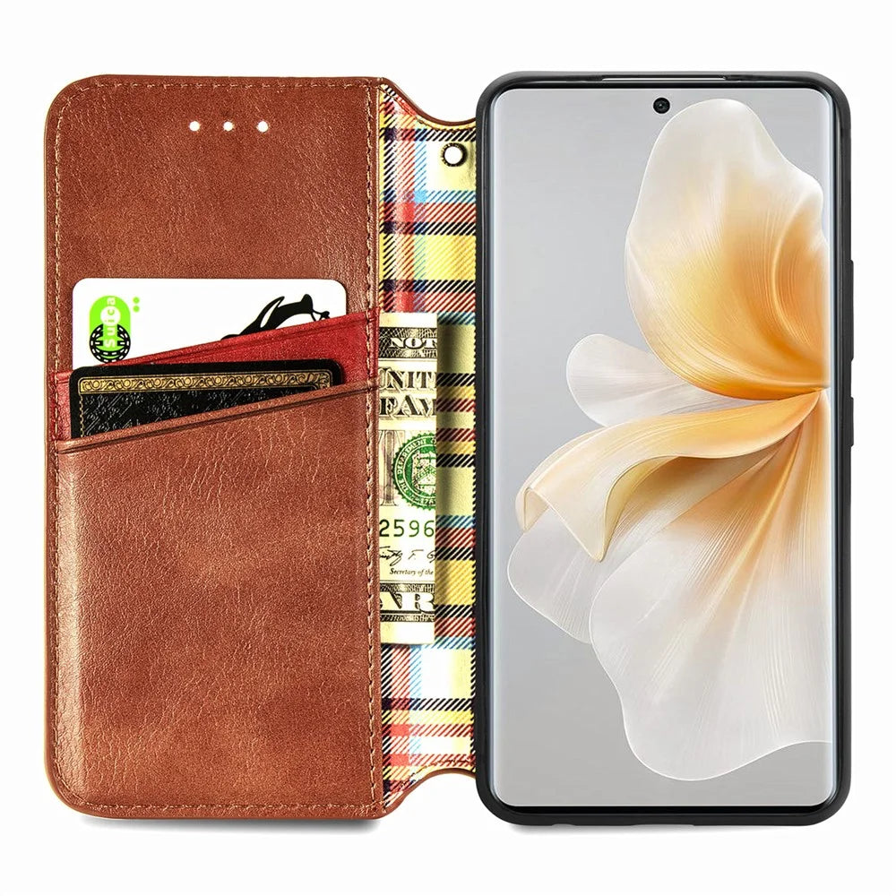 For TCL 50 Pro Nxtpaper 5G PU Leather Case Rhombus Imprint Wallet Stand Phone Cover - Brown - 2