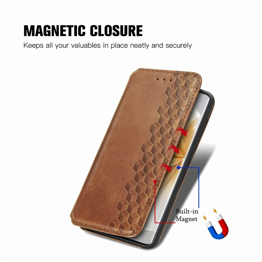 For TCL 50 Pro Nxtpaper 5G PU Leather Case Rhombus Imprint Wallet Stand Phone Cover - Brown - 4