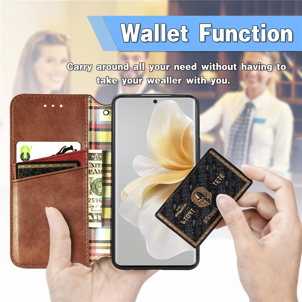 For TCL 50 Pro Nxtpaper 5G PU Leather Case Rhombus Imprint Wallet Stand Phone Cover - Brown - 5