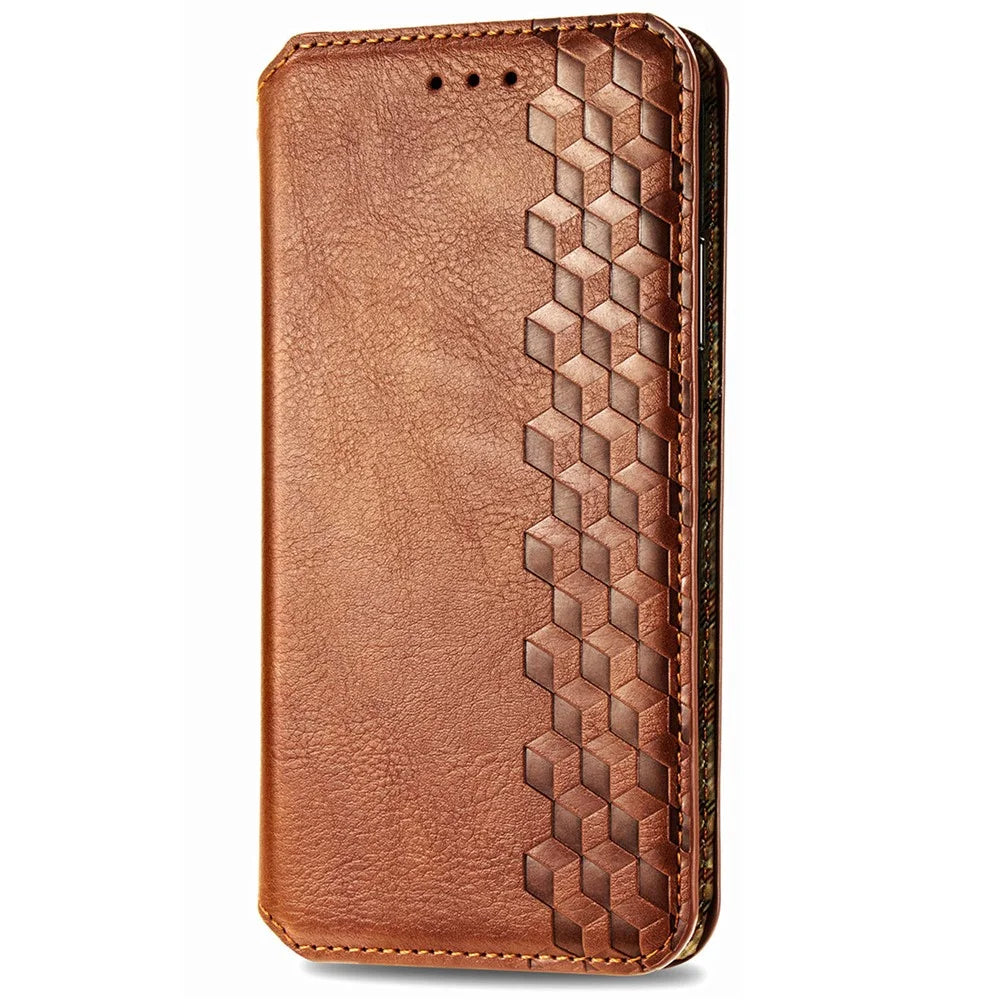 For TCL 50 Pro Nxtpaper 5G PU Leather Case Rhombus Imprint Wallet Stand Phone Cover - Brown - 6