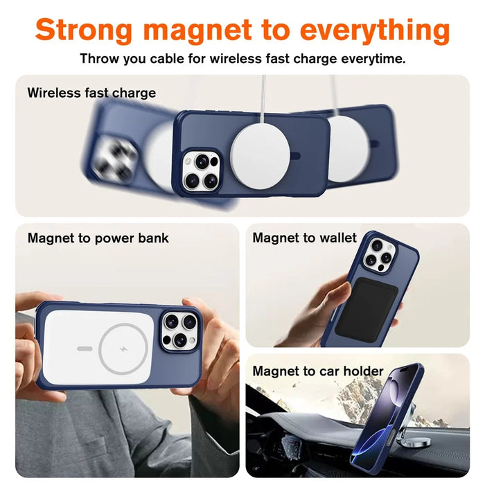 For iPhone 16 Pro Max Magnetic Case Compatible with MagSafe TPU+PC Phone Cover - Blue - 4