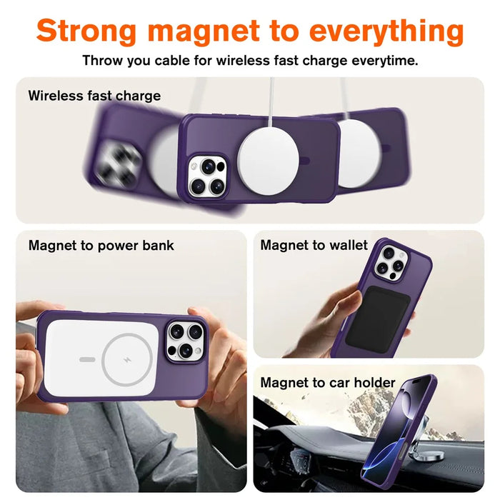 For iPhone 16 Pro Magnetic Case Compatible with MagSafe TPU+PC Phone Cover - Purple - 4