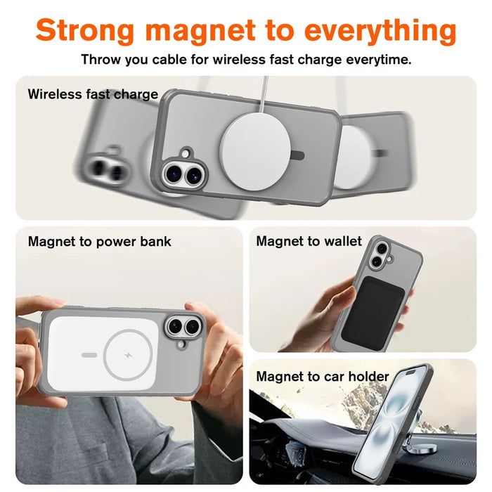 For iPhone 16 Plus Magnetic Case Compatible with MagSafe TPU+PC Phone Cover -  Grey - 3
