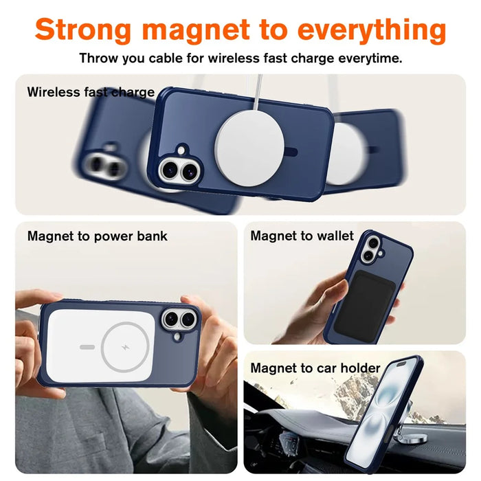 For iPhone 16 Magnetic Case Compatible with MagSafe TPU+PC Phone Cover - Blue - 4