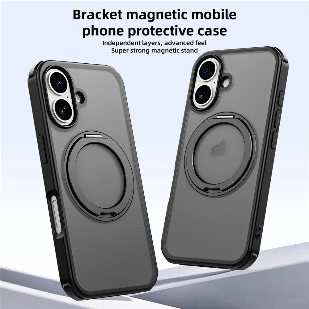For iPhone 16 Case Compatible with MagSafe Ring Kickstand TPU+PC Back Cover - Black - 2
