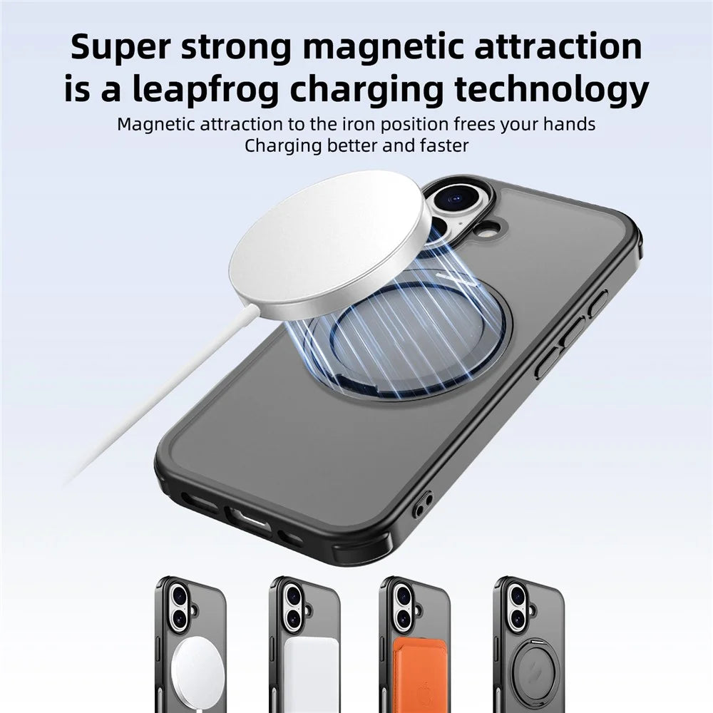 For iPhone 16 Case Compatible with MagSafe Ring Kickstand TPU+PC Back Cover - Black - 3