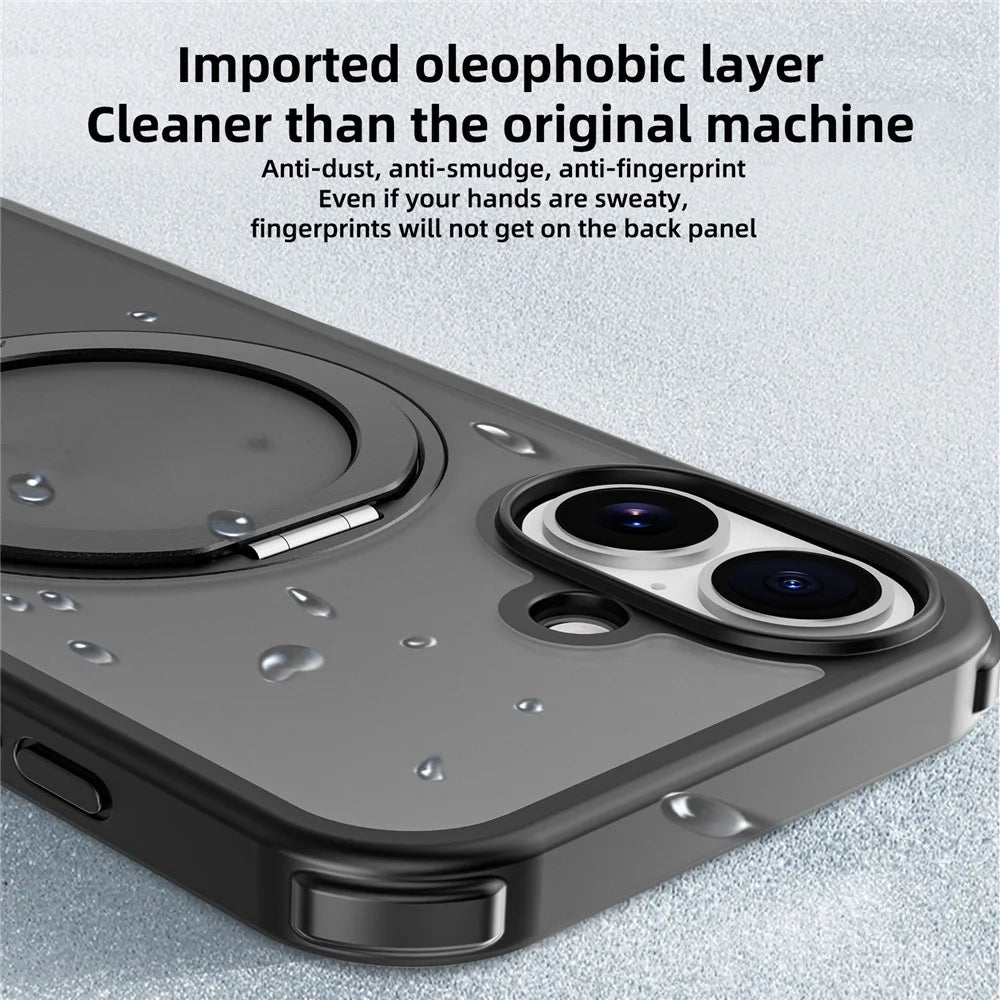 For iPhone 16 Case Compatible with MagSafe Ring Kickstand TPU+PC Back Cover - Black - 5
