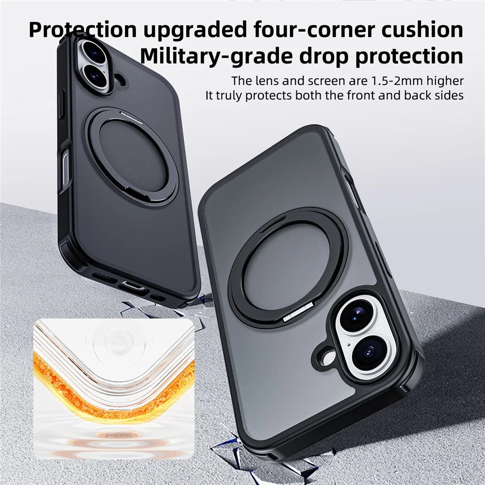For iPhone 16 Case Compatible with MagSafe Ring Kickstand TPU+PC Back Cover - Black - 6