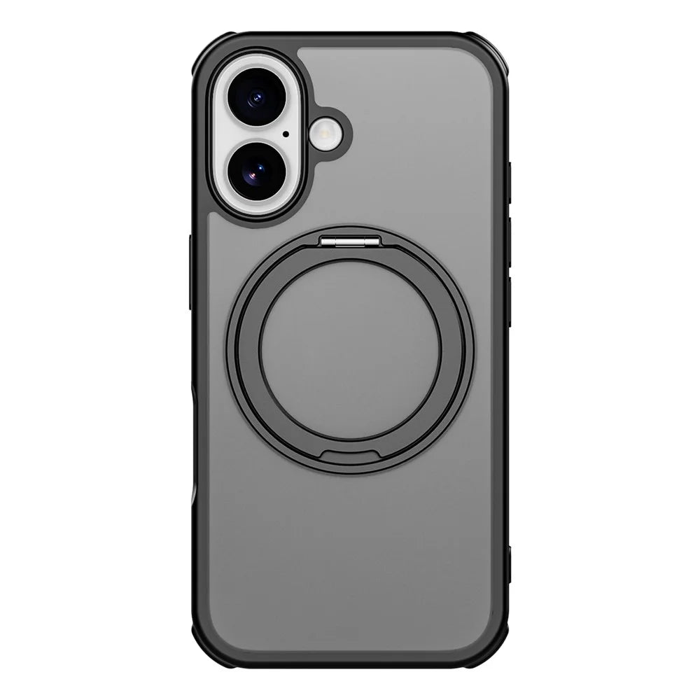 For iPhone 16 Case Compatible with MagSafe Ring Kickstand TPU+PC Back Cover - Black - 7