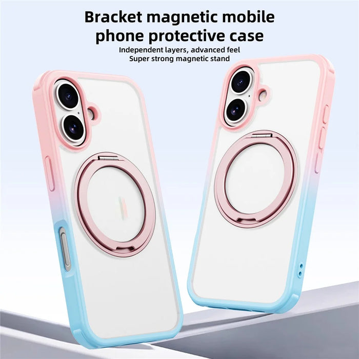 For iPhone 16 Plus Case Compatible with MagSafe Ring Kickstand TPU+PC Back Cover - Gradient Pink Blue - 2