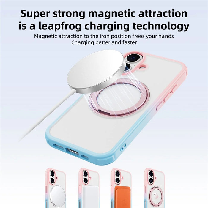 For iPhone 16 Plus Case Compatible with MagSafe Ring Kickstand TPU+PC Back Cover - Gradient Pink Blue - 3
