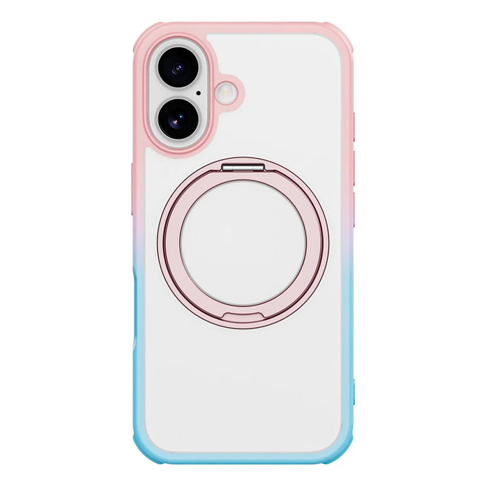 For iPhone 16 Plus Case Compatible with MagSafe Ring Kickstand TPU+PC Back Cover - Gradient Pink Blue - 7