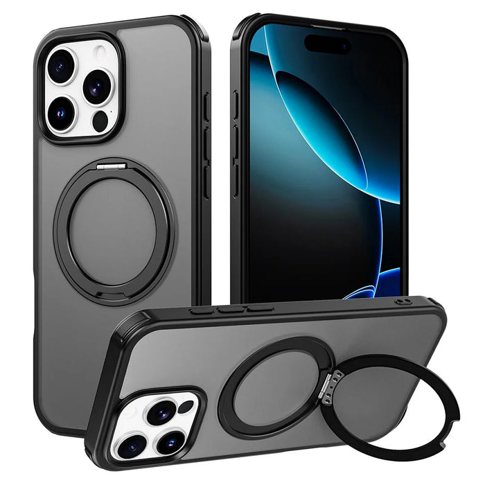 For iPhone 16 Pro Case Compatible with MagSafe Ring Kickstand TPU+PC Back Cover - Black - 1
