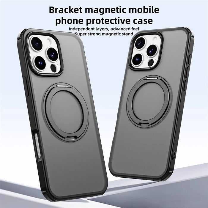 For iPhone 16 Pro Case Compatible with MagSafe Ring Kickstand TPU+PC Back Cover - Black - 2