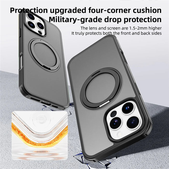 For iPhone 16 Pro Case Compatible with MagSafe Ring Kickstand TPU+PC Back Cover - Black - 6
