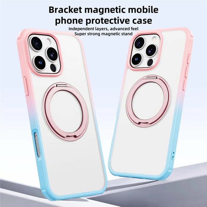 For iPhone 16 Pro Max Case Compatible with MagSafe Ring Kickstand TPU+PC Back Cover - Gradient Pink Blue - 2
