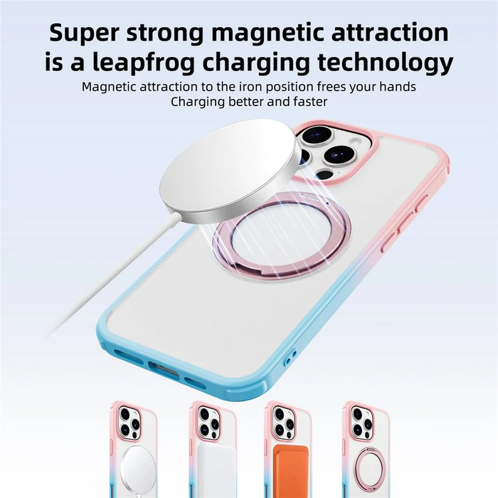 For iPhone 16 Pro Max Case Compatible with MagSafe Ring Kickstand TPU+PC Back Cover - Gradient Pink Blue - 3
