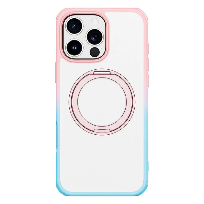 For iPhone 16 Pro Max Case Compatible with MagSafe Ring Kickstand TPU+PC Back Cover - Gradient Pink Blue - 7