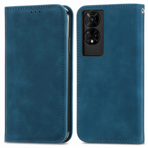 For TCL 50 5G Case Skin Touch Feeling Leather Card Holder Phone Cover Magnetic Absorption - Dark Blue - 1