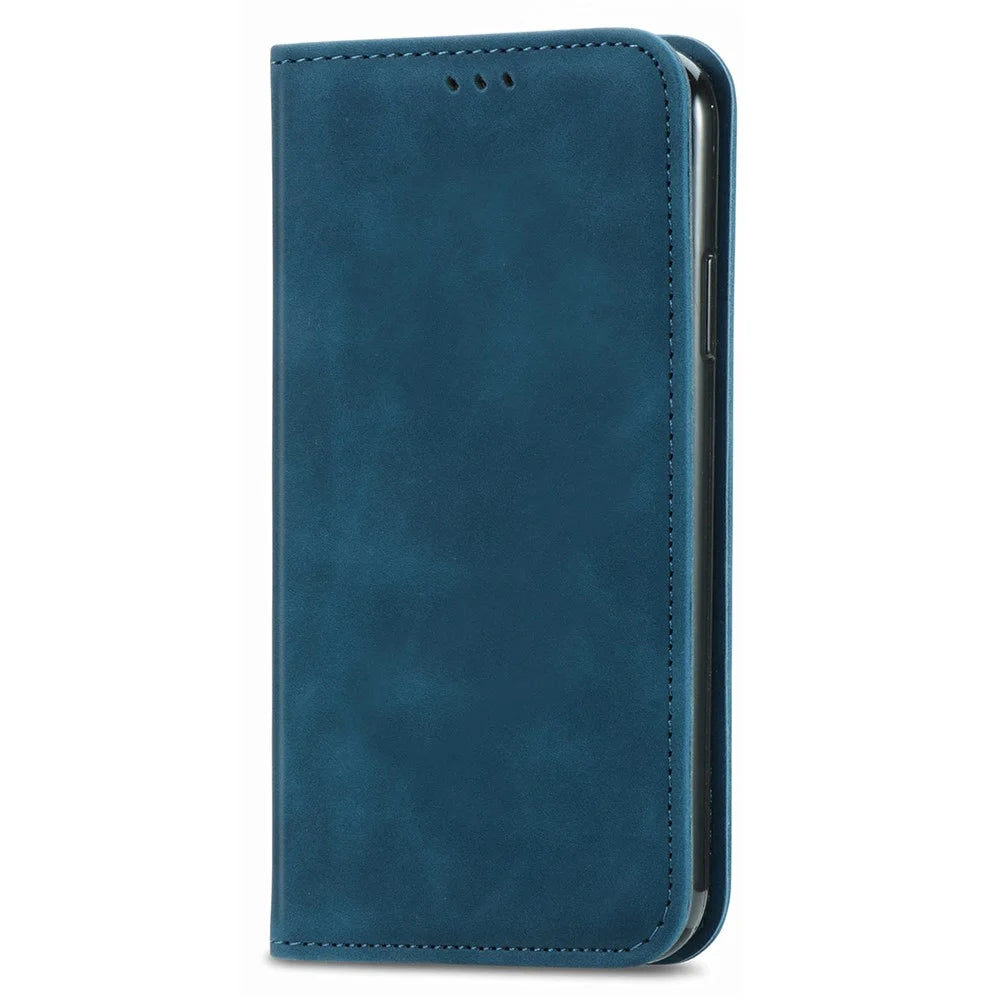 For TCL 50 5G Case Skin Touch Feeling Leather Card Holder Phone Cover Magnetic Absorption - Dark Blue - 7