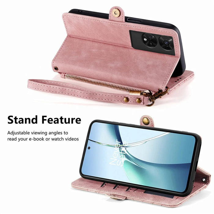 For TCL 50 5G PU Leather Stand Wallet Cover Geometry Imprinted Phone Case - Pink - 3