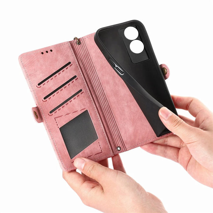 For TCL 50 5G PU Leather Stand Wallet Cover Geometry Imprinted Phone Case - Pink - 5